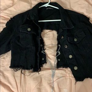SHEIN Black BackLess Chain crop Jean Jacket